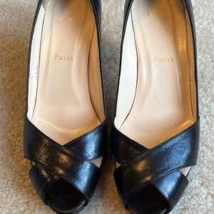 Christian Louboutin Black Leather Shelley 90 Peep-Toe Pumps